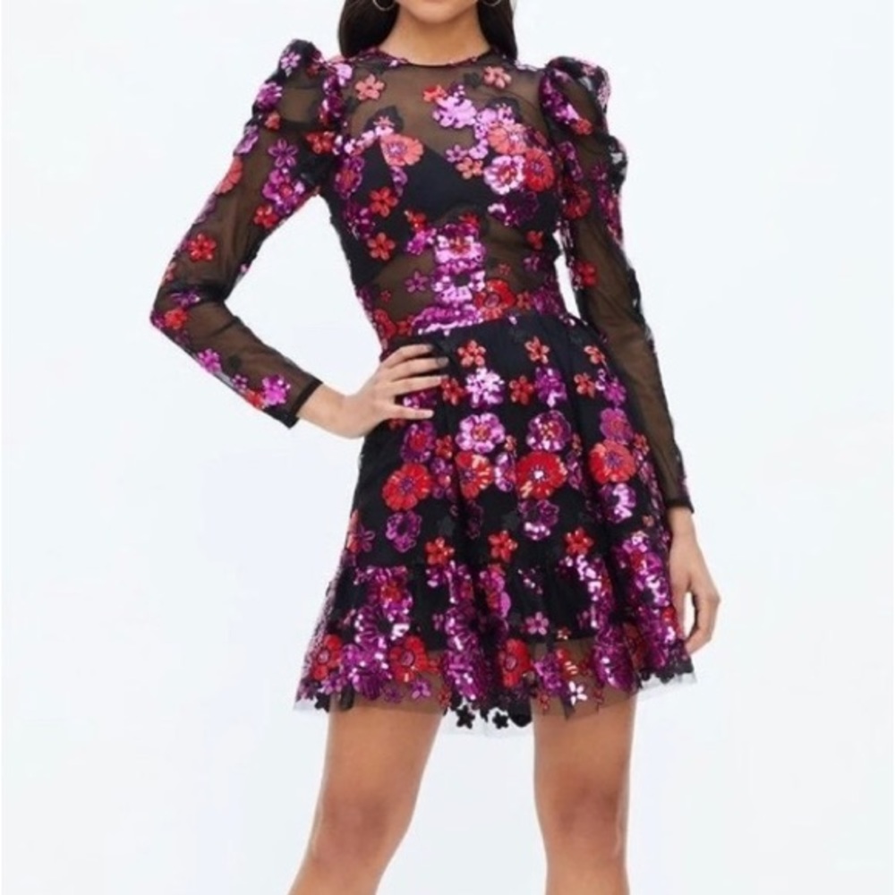 Dress the Population Black and Pink Floral Mini Dress
